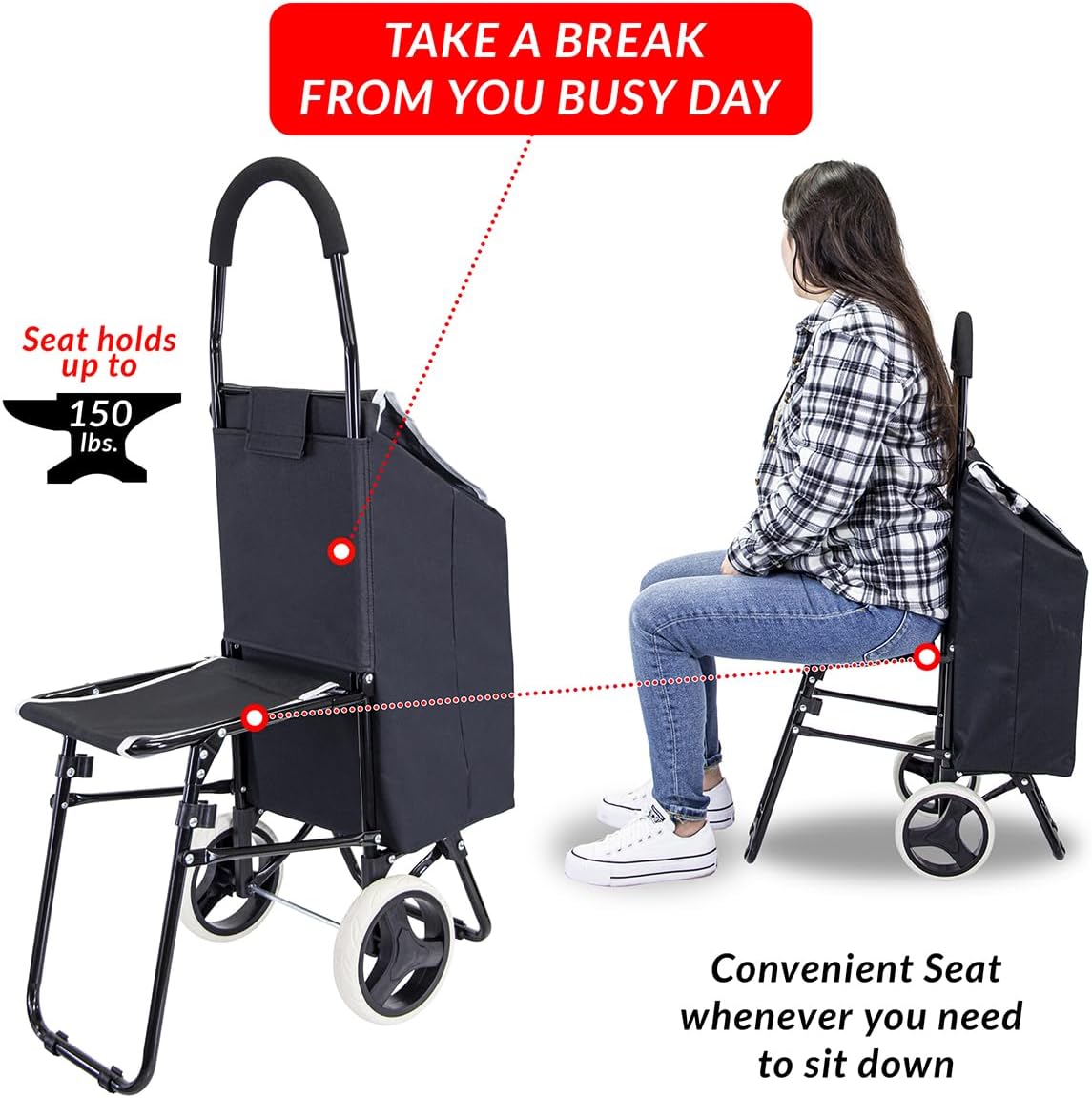FoldEase - 3-in-1 Foldable Cart with Seat